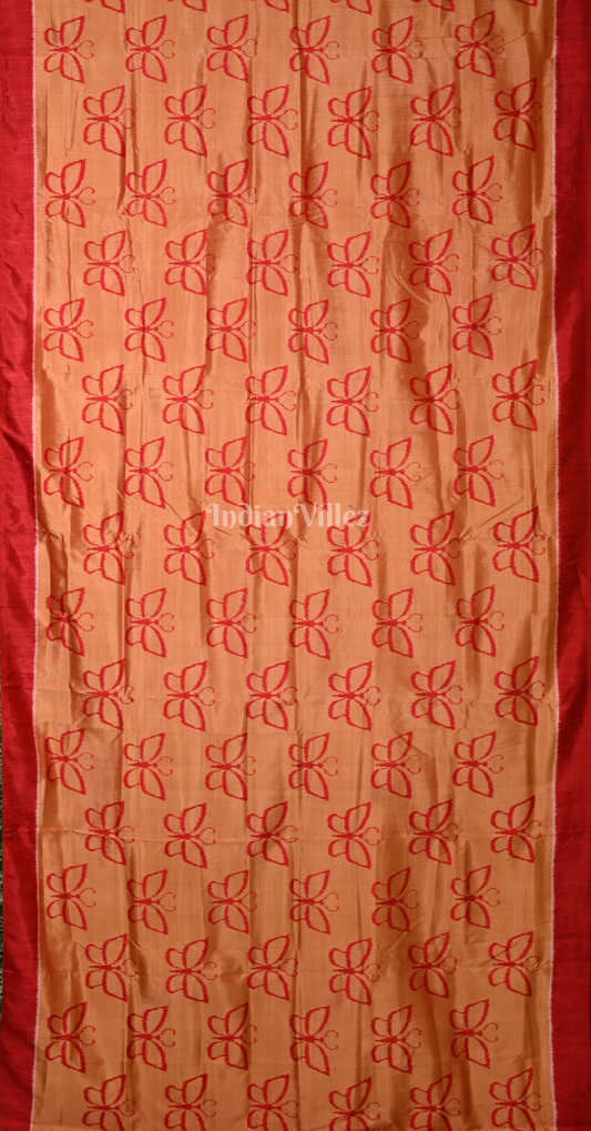 Light Orange Red Butterfly Theme Odisha Ikat Contemporary Designer Silk Saree