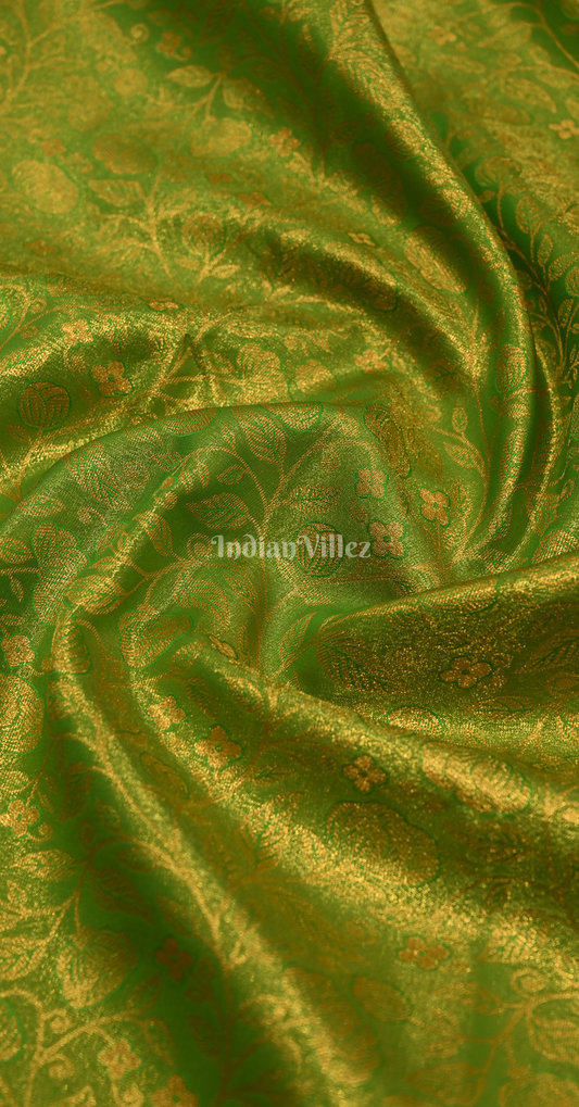 Mehendi Green Yellow Floral Brocade Pure Kanjivaram Silk Saree