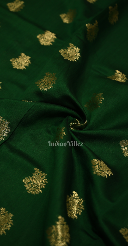 Bottle Green Flower Motif Brocade Pure Kanjivaram Silk Saree