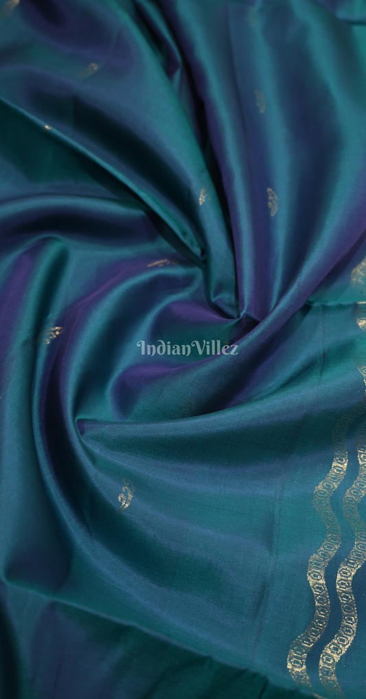 Peacock Blue Zari Bird Motif Pure Kanjivaram Soft Silk Saree