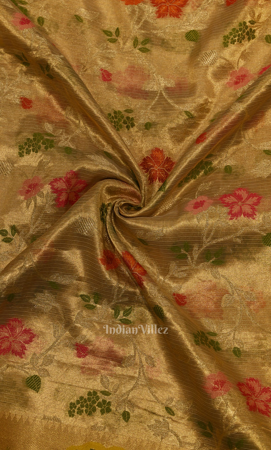 Golden Floral Jaal Pure Katan Silk Banarasi Saree