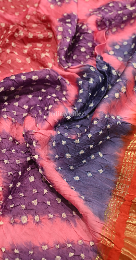 Pink with Multi Color Bandhej Gharchola Gaji Silk Saree with Zari Work