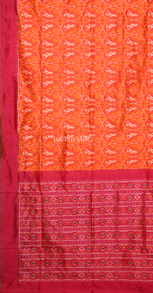 Orange Pink Pochampally Ikat Silk Saree