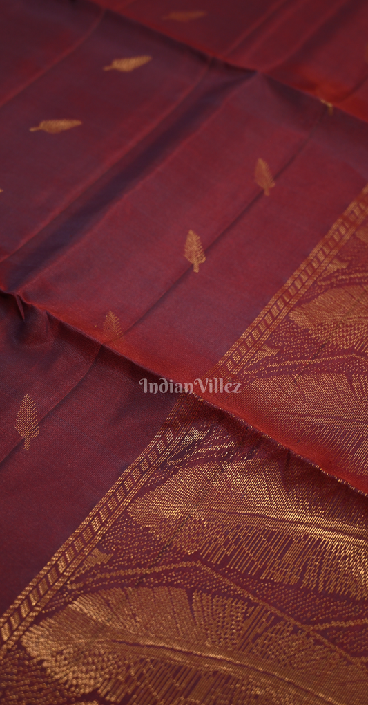 Purple Wine Leaves Design Pure Kanjivaram Soft Silk Saree