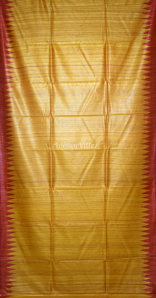 Mustard Yellow Red Gopalpur Tussar Silk Saree