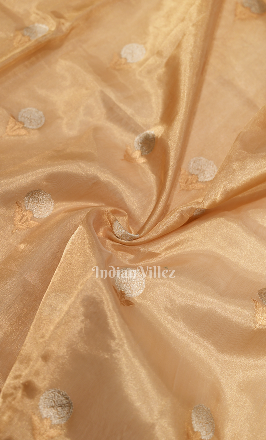Golden Pure Organza Kora Banarasi Silk Saree