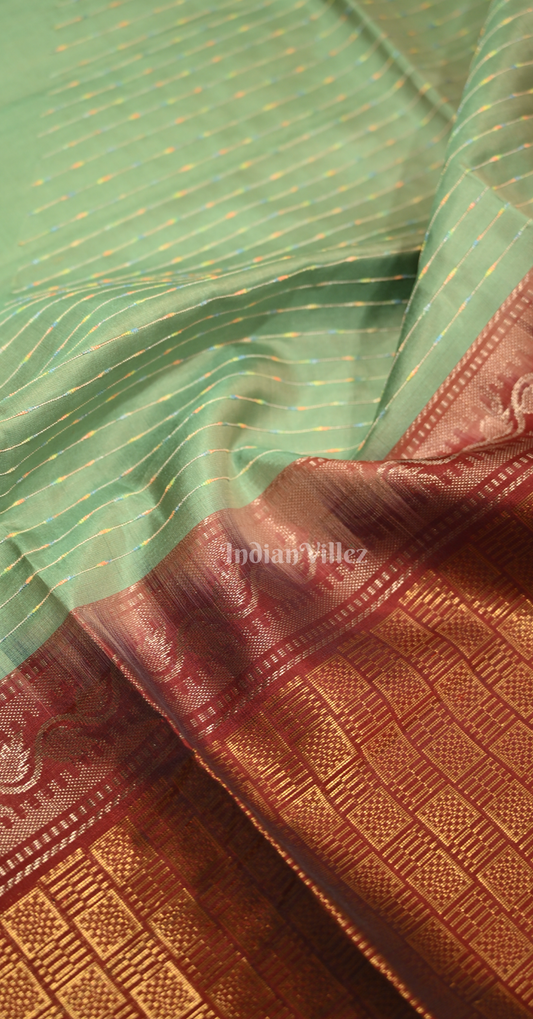 Sea Green Maroon Zari Pure Kanjivaram Soft Silk Saree