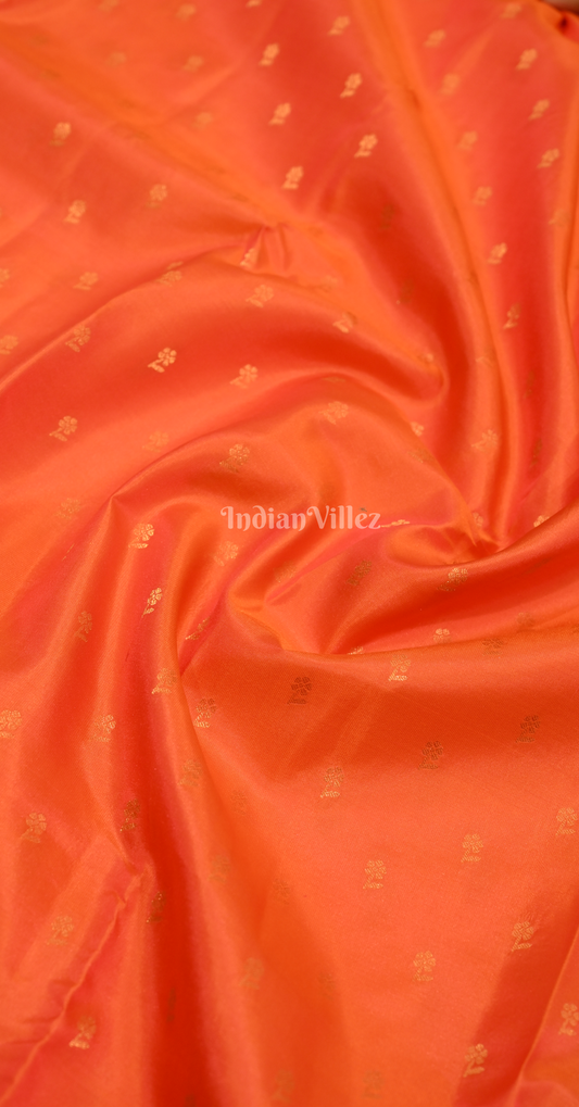 Orange Red Butta Design Pure Kanjivaram Silk Saree