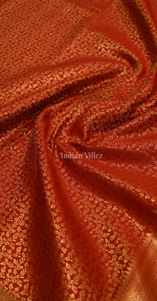 Red Golden Pure Brocade Kanjivaram Silk Saree