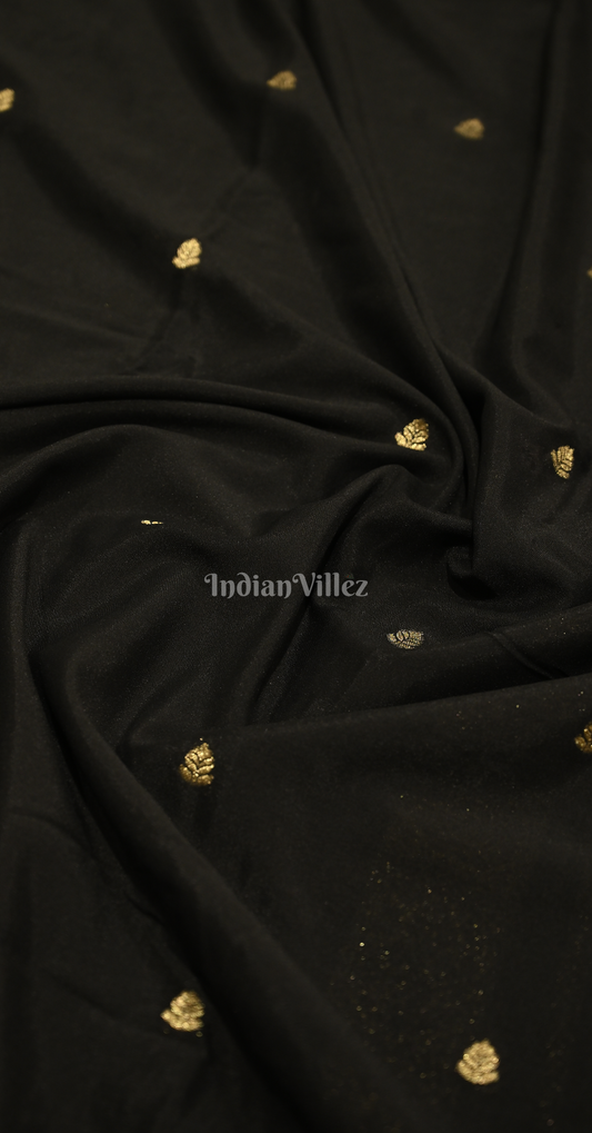 Black Deer Border Pure Satin Crepe Silk Banarasi Saree