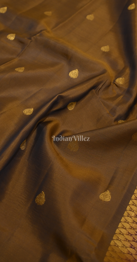 Chocolate Brown Golden Butta Brocade Pure Kanjivaram Silk Saree