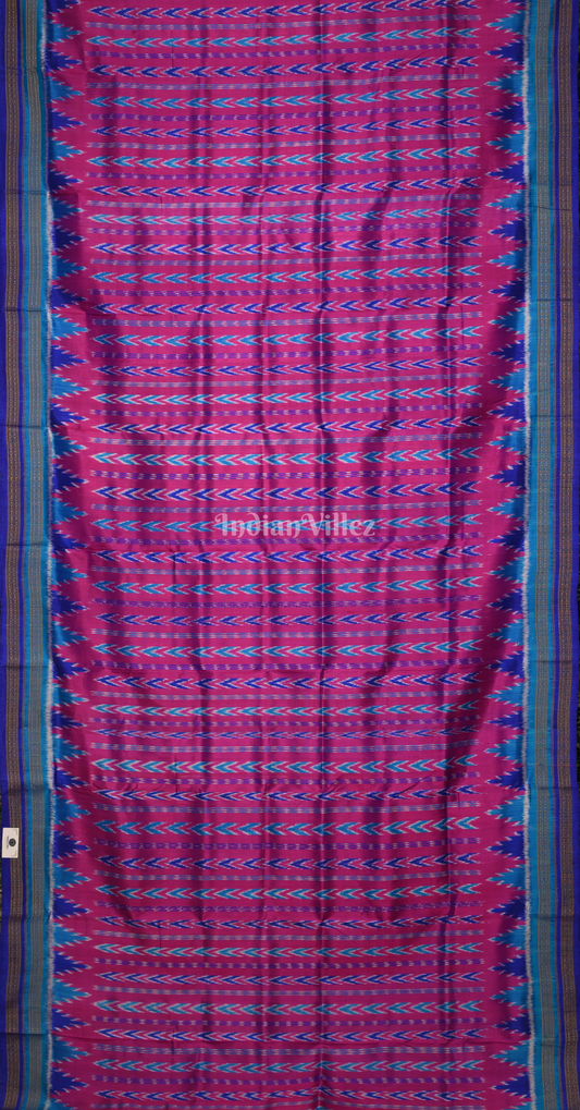 Purple Blue Temple Border Odisha Ikat Khandua Silk Saree