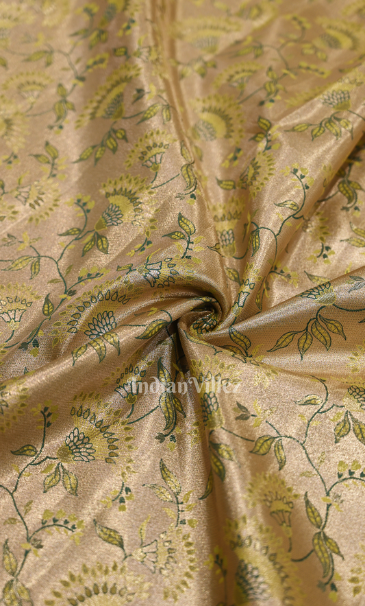 Cream Bottle Green Pure Kanjivaram Tissue Silk Saree