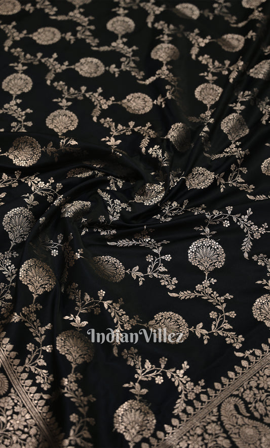 Black Mashru Satin Silk Banarasi Saree With Jaal Pattern
