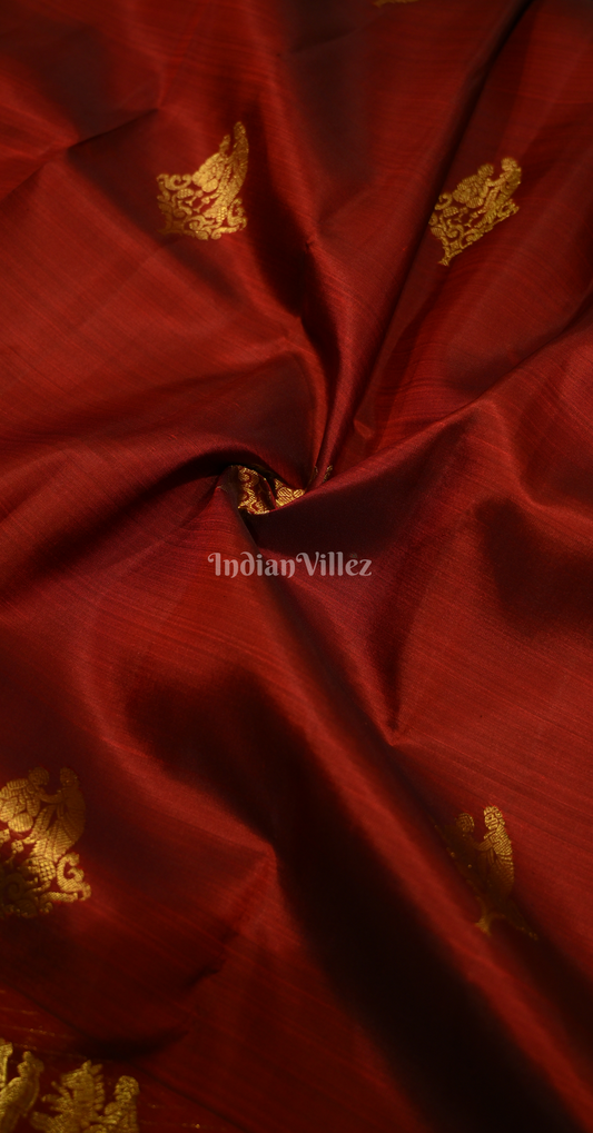 Exclusive Bridal Rust Maroon Palki Theme Brocade Pure Kanjivaram Silk Saree