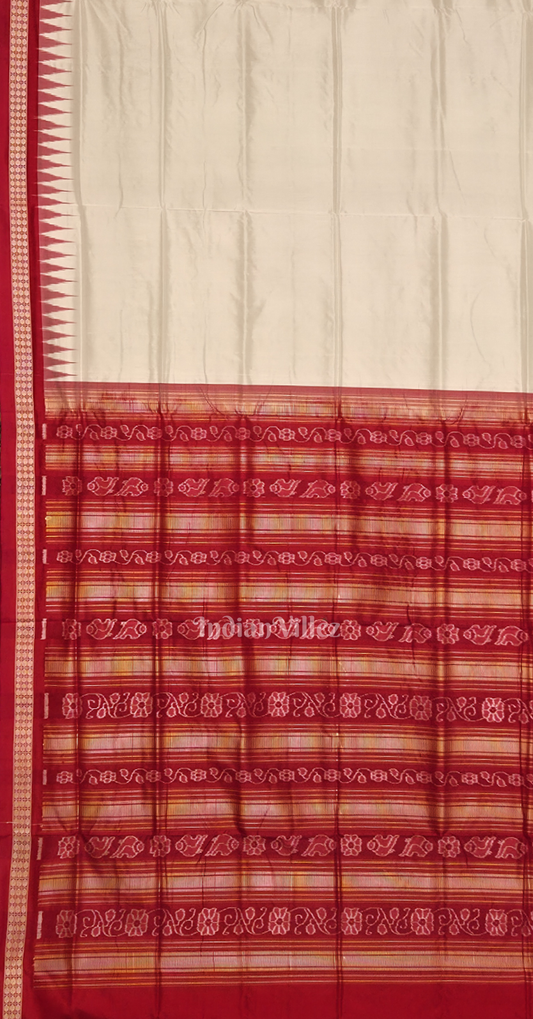 Exclusive White Red Odisha Ikat Bomkai Sambalpuri Silk Saree