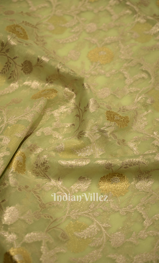 Light Mehendi Green Floral Motif Chanderi Banarasi Silk Saree