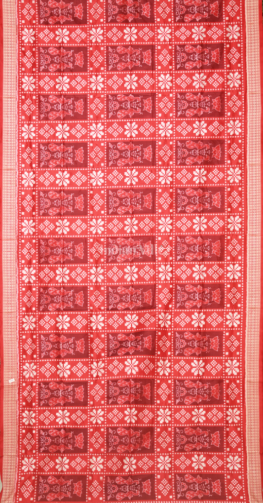 Exclusive Red Box Motif Odisha Ikat Sambalpuri Silk Saree