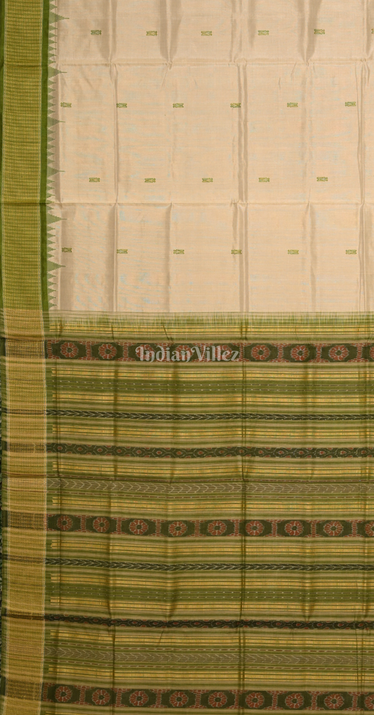 Beige Green Sambalpuri Phoda Kumbha Tussar Silk Saree with Sarabandha Anchal