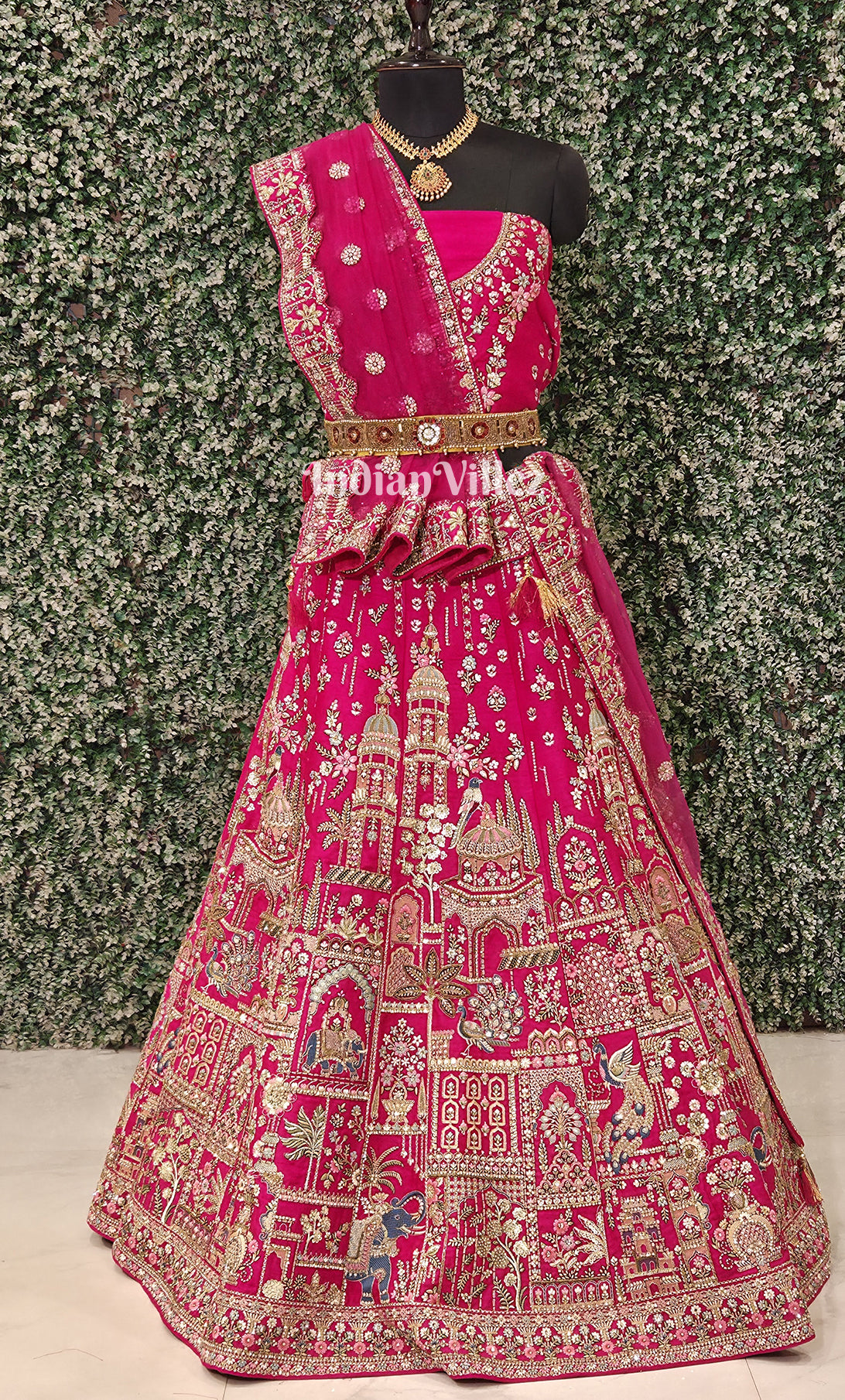 Gergeous Designer Rani Pink  Bridal Zardosi Lehenga Choli With Dupatta