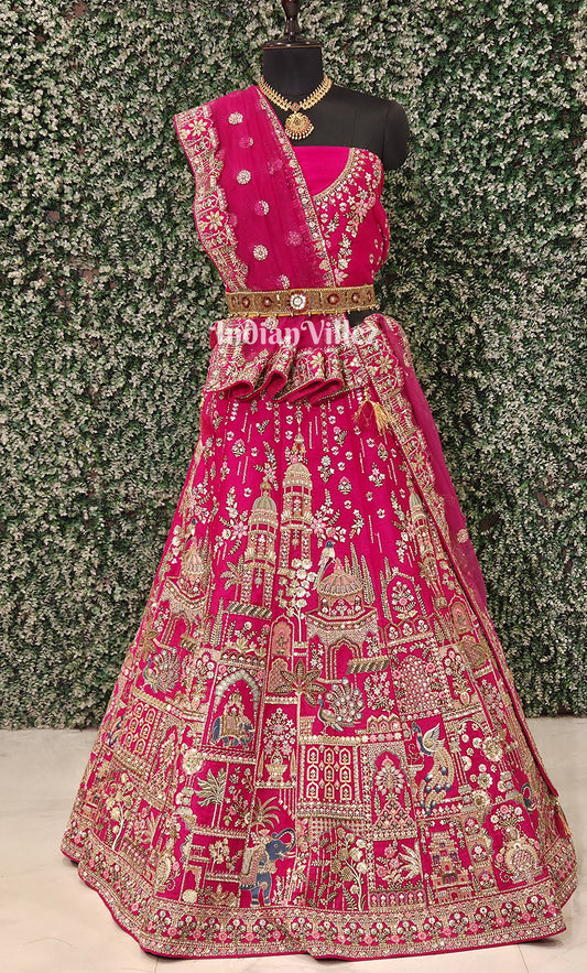 Gergeous Designer Rani Pink  Bridal Zardosi Lehenga Choli With Dupatta