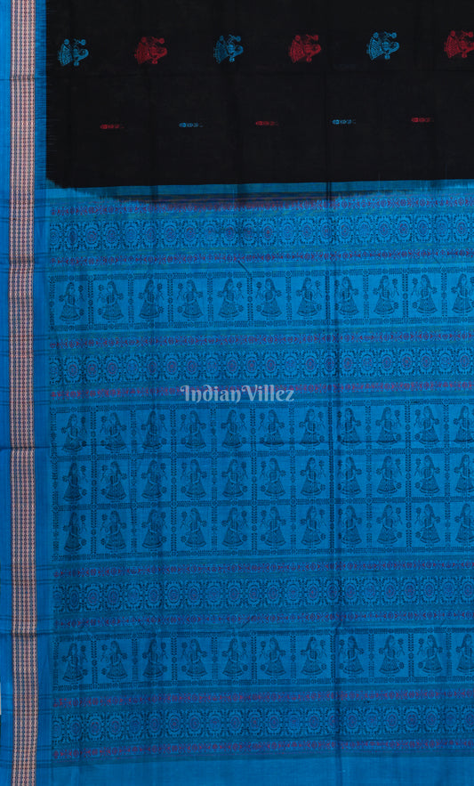 Black Blue Doll Theme Odisha Ikat Bomkai Cotton Saree