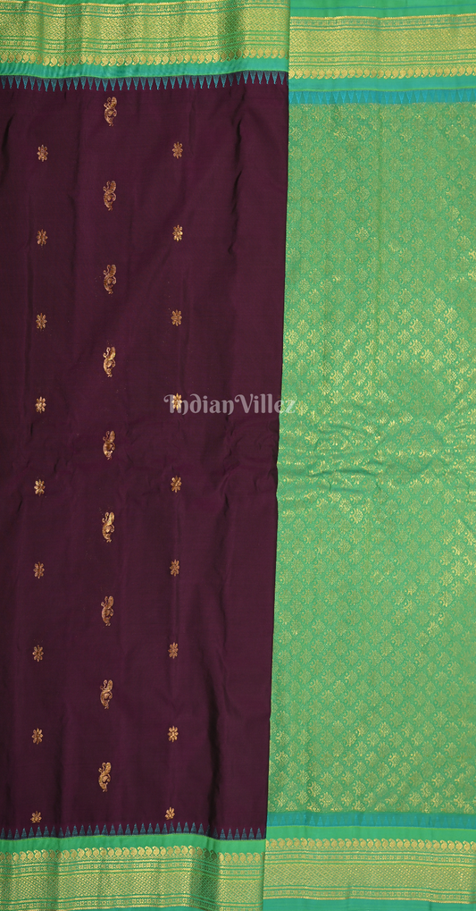 Purple Green Butta Design Pure Gadwal Silk Saree