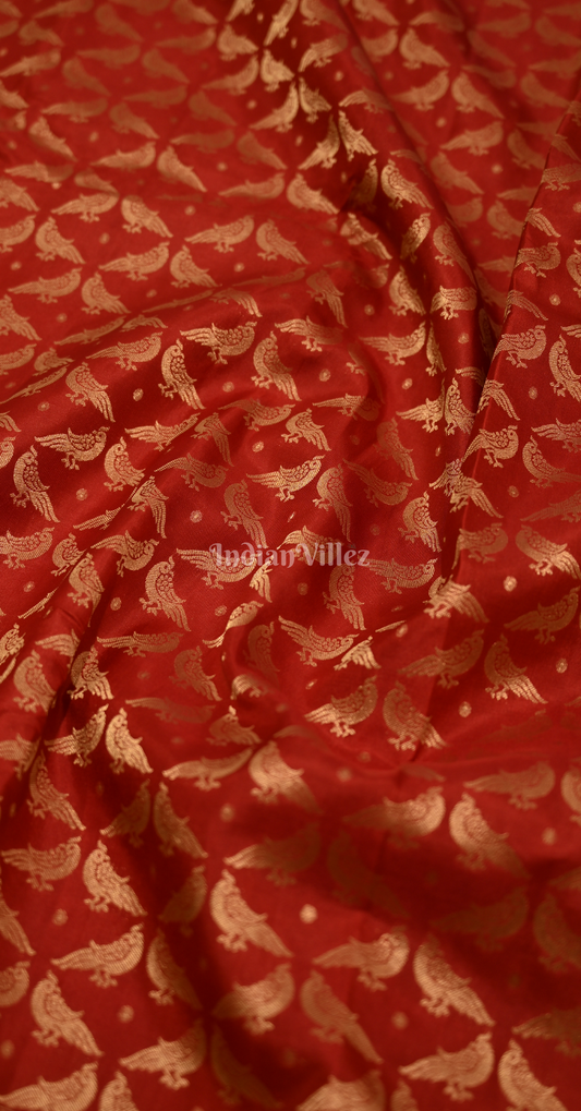 Exclusive Red Bird Motif Brocade Pure Kanjivaram Silk Saree