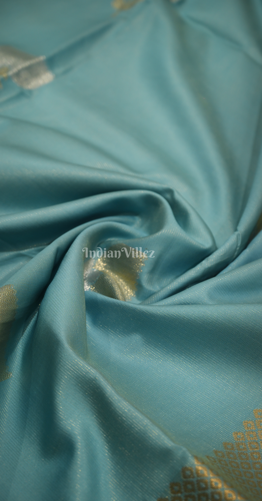Sea Green Golden Zari Base Designer Lotus Saree