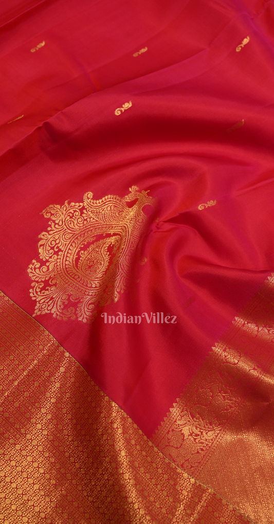 Raspberry Pink Floral Pure Brocade Kanjivaram Silk Saree