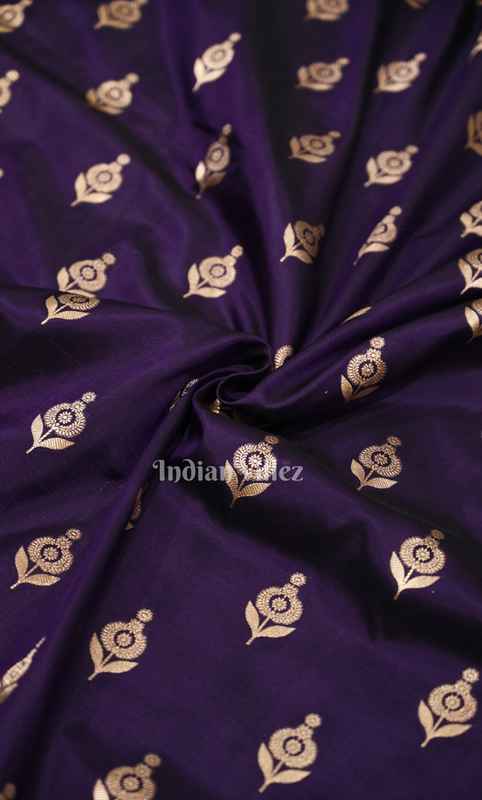 Purple Buti Design Pure Katan Banarasi Silk Saree