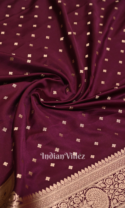 Lavish Wine Pure Mashru Satin Silk Banarasi Saree