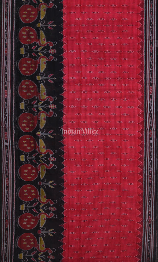 Red Black Pasapali Odisha Ikat Maniabandha Cotton Saree