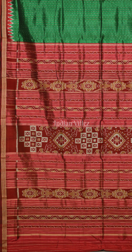 Green Red Odisha Ikat Khandua Silk Saree with Pasapali Anchal