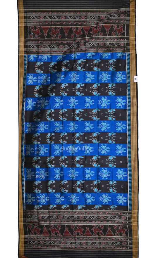 Black Blue Odisha Ikat Pure Sambalpuri Silk Dupatta