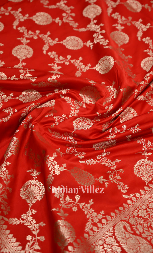 Classic Red Meenakari Pure Mashru Satin Silk Banarasi Saree