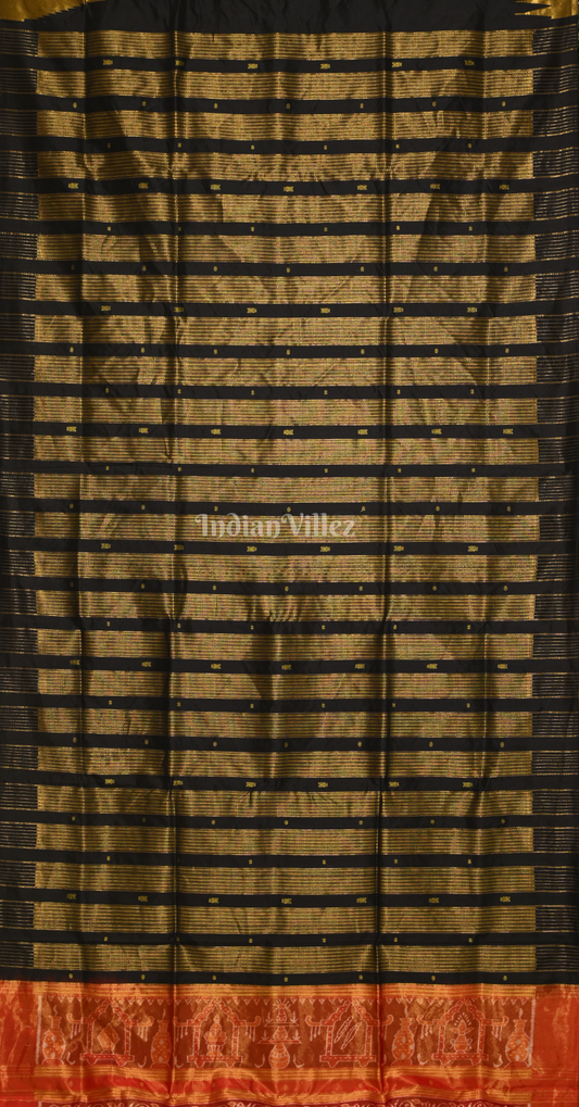 Golden Black Red Half Tissue Sambalpuri Silk Saree with Doli Barat Anchal