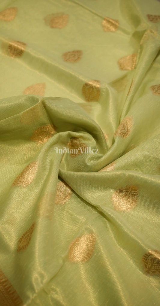 Kiwi Green Kora Tissue Saree With Paithani Pallu