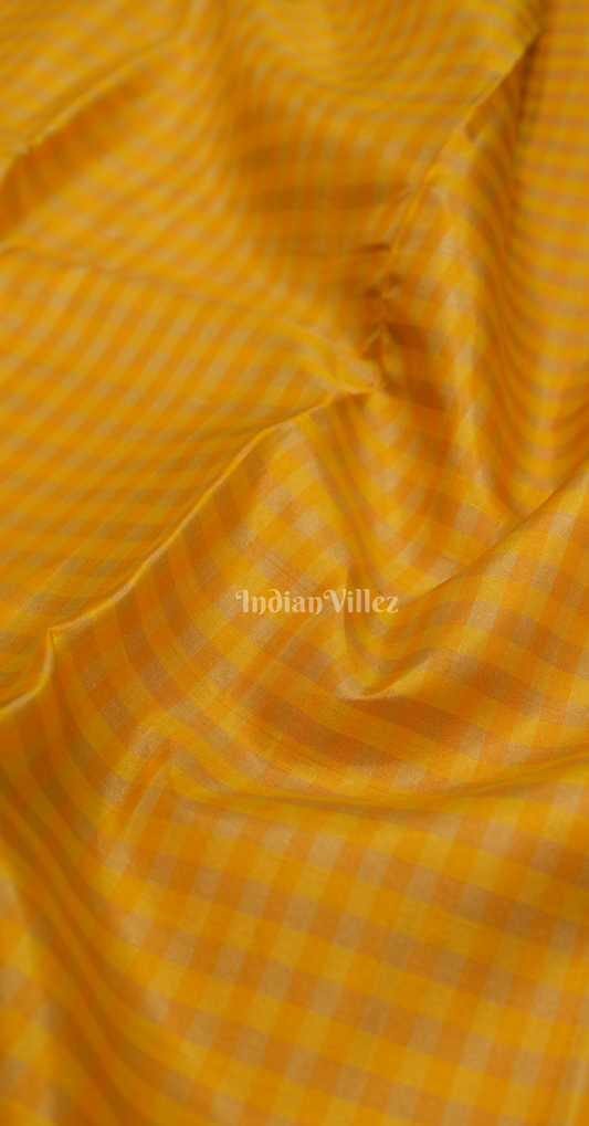 Exclusive Yellow Red Check Brocade Pure Kanjivaram Silk Saree