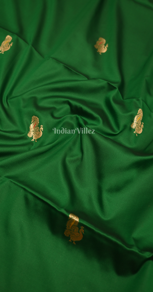 Green Peacock Design Mashru Satin Silk Banarasi Saree