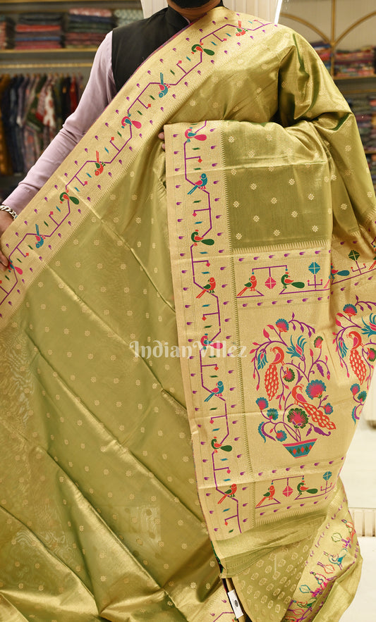 Mehendi Green Butti Design Pure Kanjivaram Tissue Silk Saree