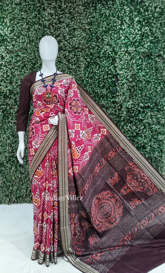 Pink Coffee Telia Rumal Theme Odisha Ikat Sambalpuri Silk Saree