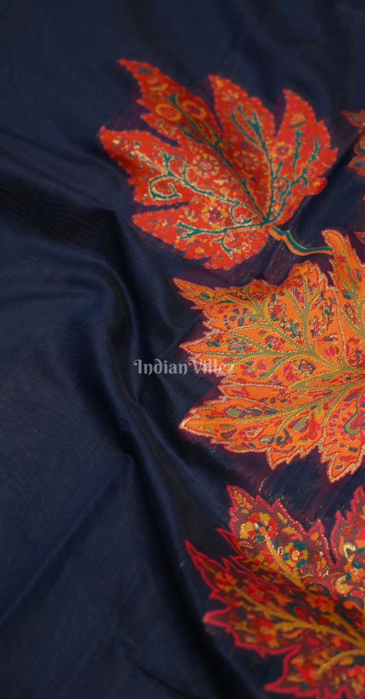 Blue Tree of Life Pure Kashmiri Cotton Pashmina Saree