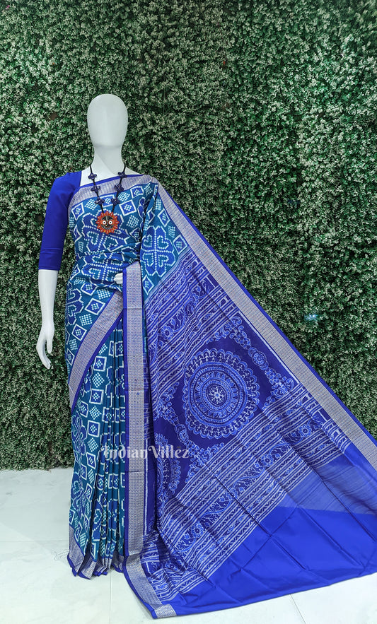 Blue Telia Rumal Theme Odisha Ikat Sambalpuri Silk Saree