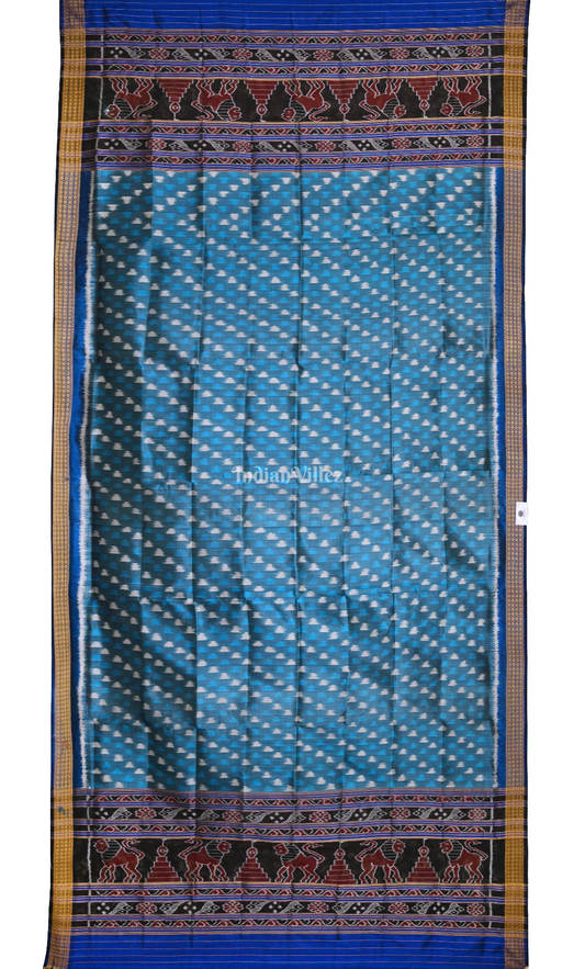 Black Blue Odisha Ikat Pure Sambalpuri Silk Dupatta