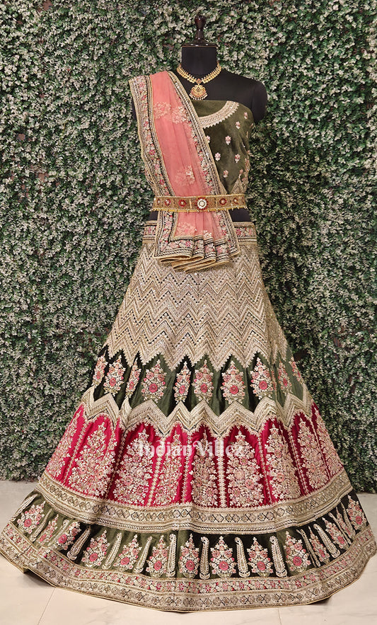 Exlusive Designer Olive Green Lehenga Choli With Dupatta