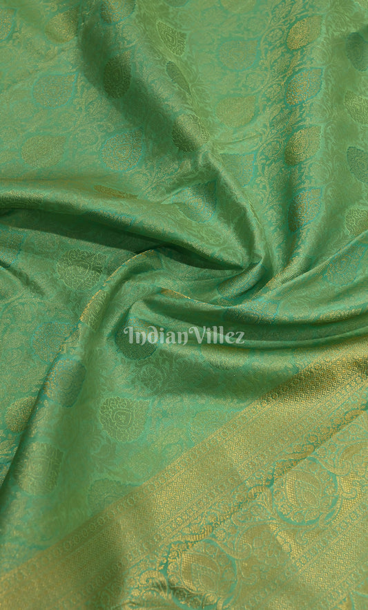 Plum Green Pure Kanjivaram Silk Saree with Zari Brocade
