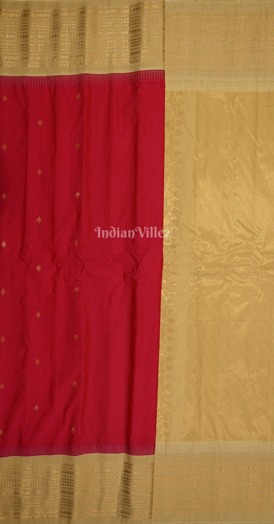 Cream Red Butti Design Pure Gadwal Silk Saree