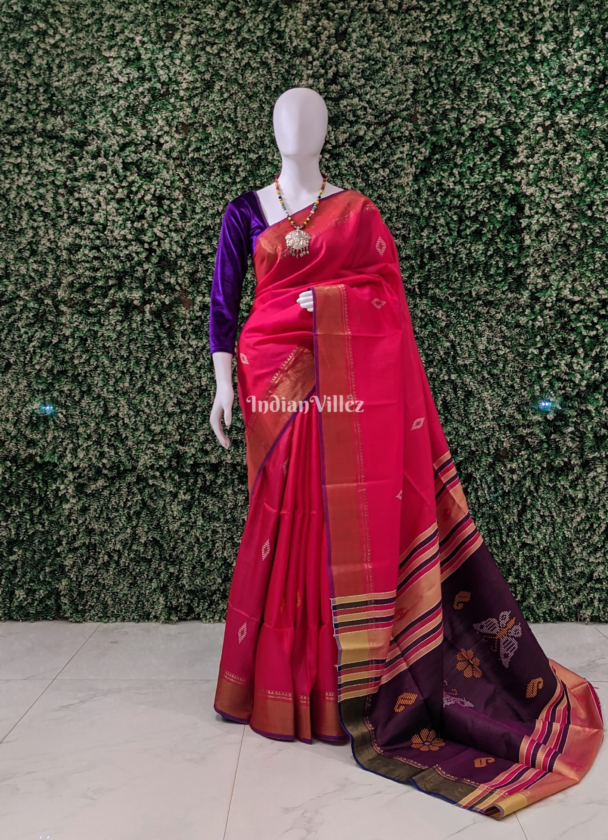 Red with Wine Handwoven Soft Silk Saree