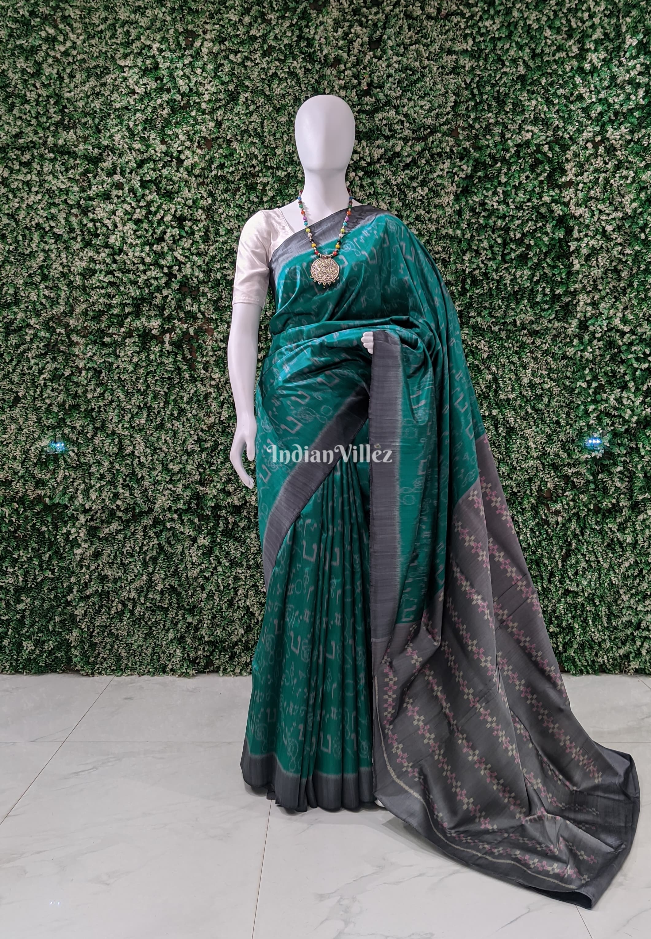 Rama Green Gray Music Theme Designer Contemporary Silk Saree